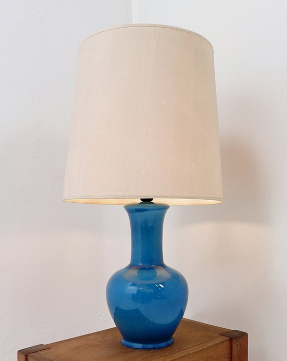 Image 1 of Lampe de table en céramique bleu turquoise - années 1960