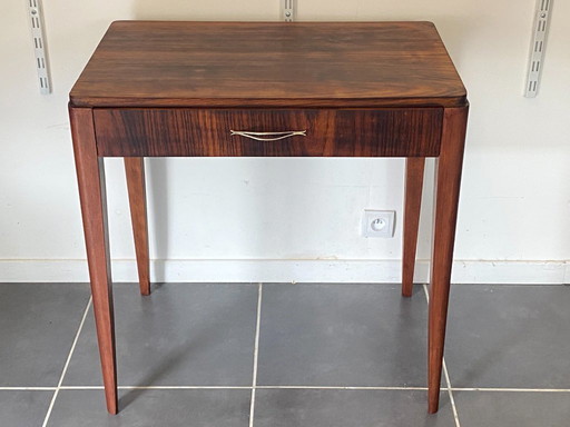 Vintage 1950s rosewood veneer side table/desk with one drawer
