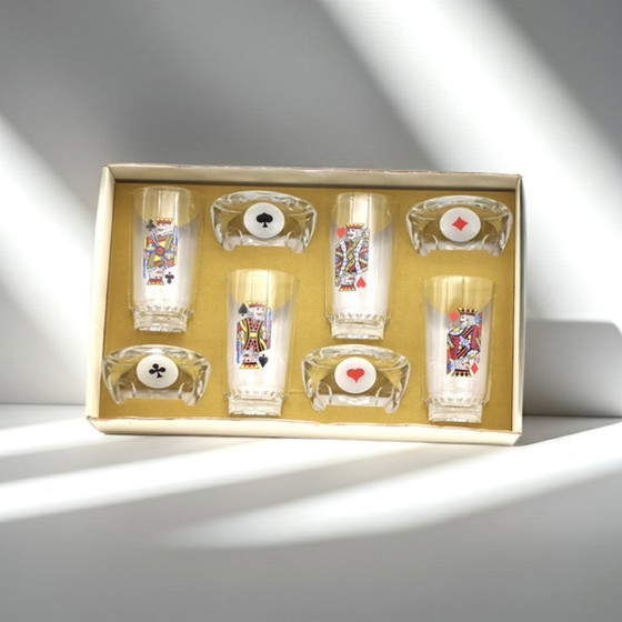 Image 1 of Juego de bar de póker y casino "Bridge" – 4 vasos y 4 ceniceros en su caja original