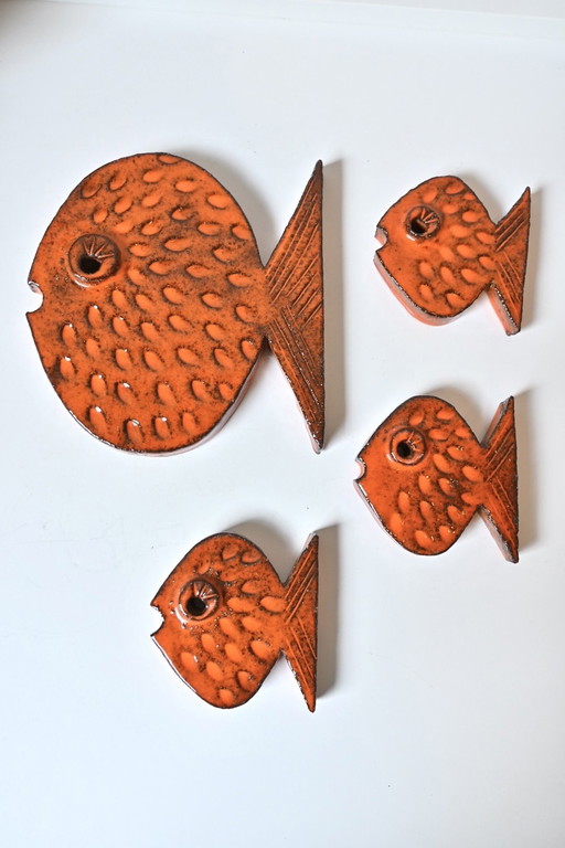 Ensemble de poissons en céramique vintage 1970