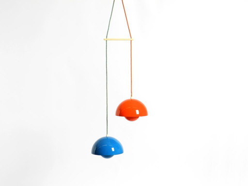 Original enamelled double shade Flower Pot pendant lamp by Verner Panton for Louis Poulsen Denmark