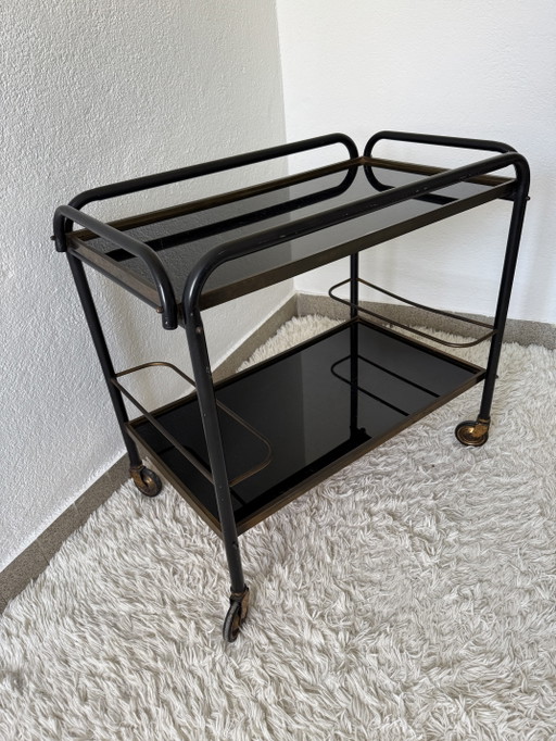 Rollender Beistelltisch Plexi Schwarz 70er Jahre