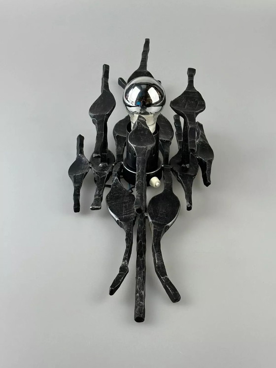 Image 1 of 60s 70s Brutalistische Wandlamp Wandlamp Ijzer & Glas Design Wandlamp