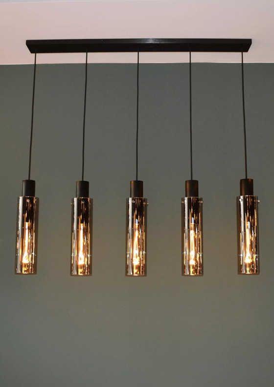 Lampada a sospensione Lucide Orlando - 5x E27 - Vetro fumé - Rettangolare – Lampade a sospensione, Modern (photo 3 of 4)