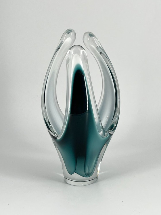 Image 1 of Paul Kedelv für Flygsfors – Muschelvase – Schwedisches Kunstglas 1950er Jahre