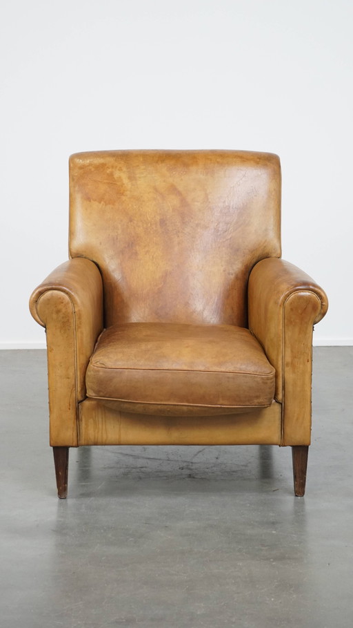 Fauteuil vintage en cuir de mouton