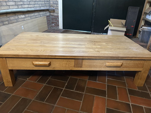 Table basse en chêne faite main avec tiroirs