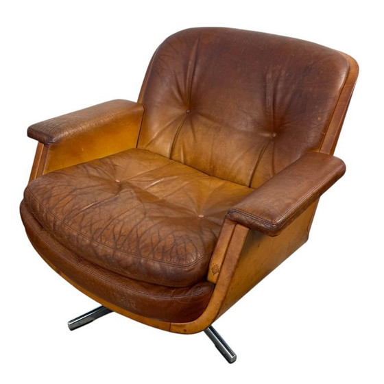 Image 1 of Set di poltrone girevoli vintage in pelle color cognac di Eugen Schmidt