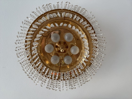 Vintage Getrapte Kristallen Plafondlamp – Messing & Kristal – Jaren 70 – Plafondlampen, Brass, Crystal (photo 3 of 12)