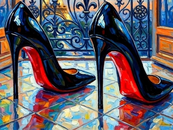Image 1 of Schilderij op canvas "Louboutin en Parijs" / 60x60cm
