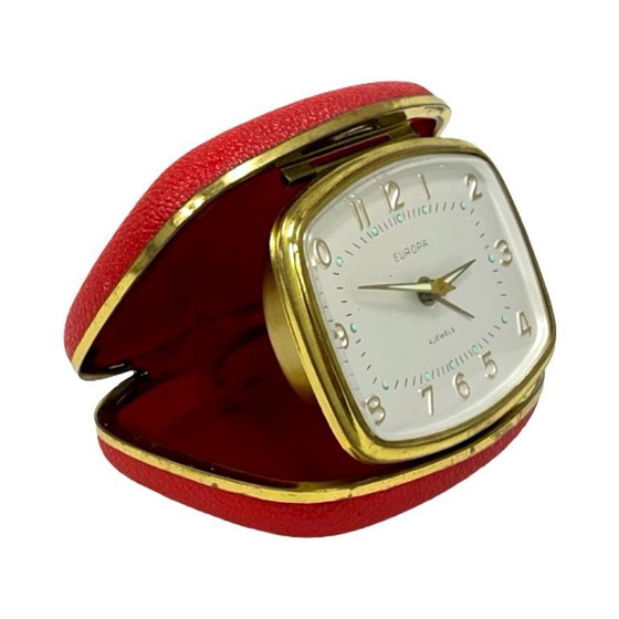 Image 1 of Sveglia da viaggio vintage EUROPA | meccanica anni '60 a 4 rubini | design retrò