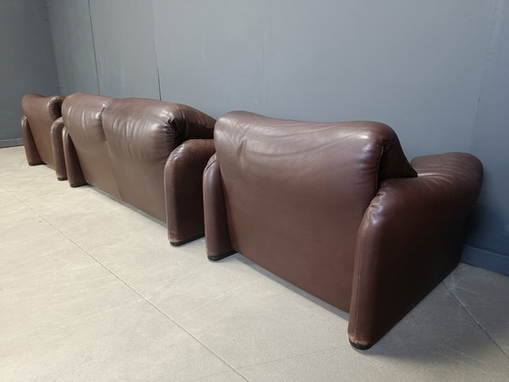 Image 1 of Vintage lederen Maralunga bankstel door Vico Magistretti voor Cassina, 1973