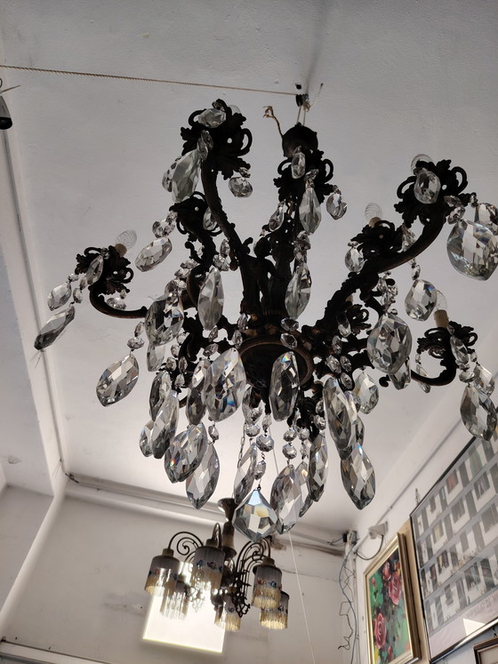 Image 1 of Kronleuchter aus Bronze und Glas aus Böhmen