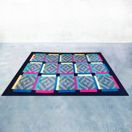 Image 1 of Tappeto geometrico in lana "Square" di Ottavio Missoni, anni '90. Eccezionale esempio di design postmoderno italiano.