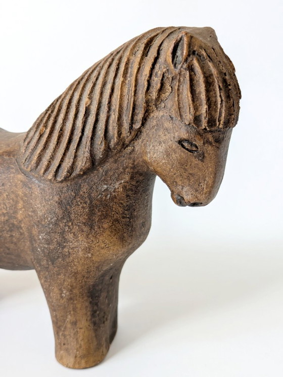 Image 1 of Pair of Midcentury Stoneware Horse Figurines, Mare and Foal | Scandinavian Style