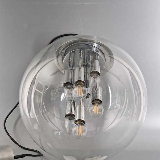 Image 1 of Vintage Space Age hanglamp, glas en verchroomd metaal, toegeschreven aan Doria Leuchten (jaren 60)