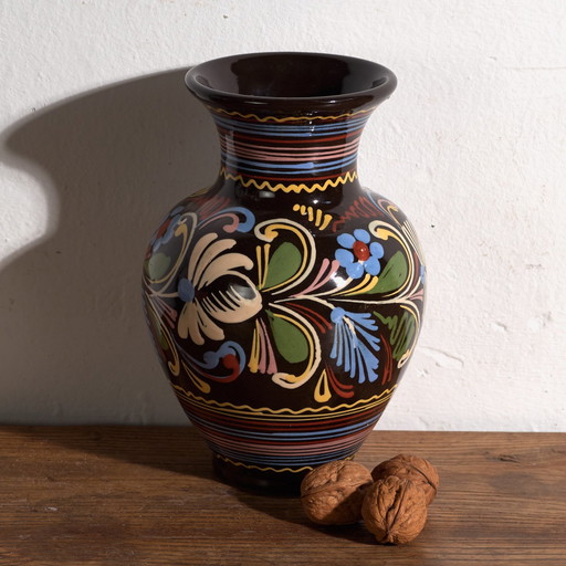 Vintage glasierte Keramikvase – Mitteleuropa, circa 1950