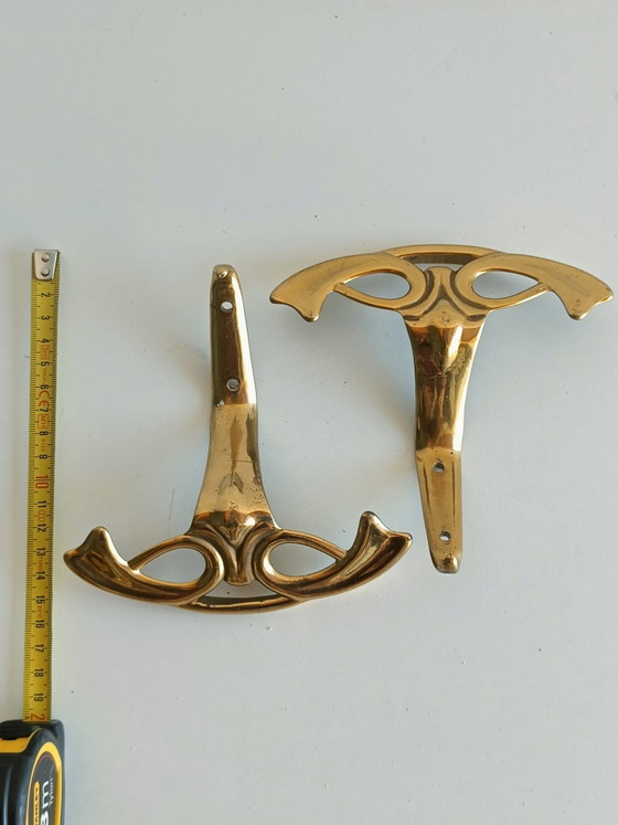 Image 1 of Pair of Mid-Century Modern Solid Brass Wall Coat Hooks – Sculptural Italian Design, 1950s–1960s