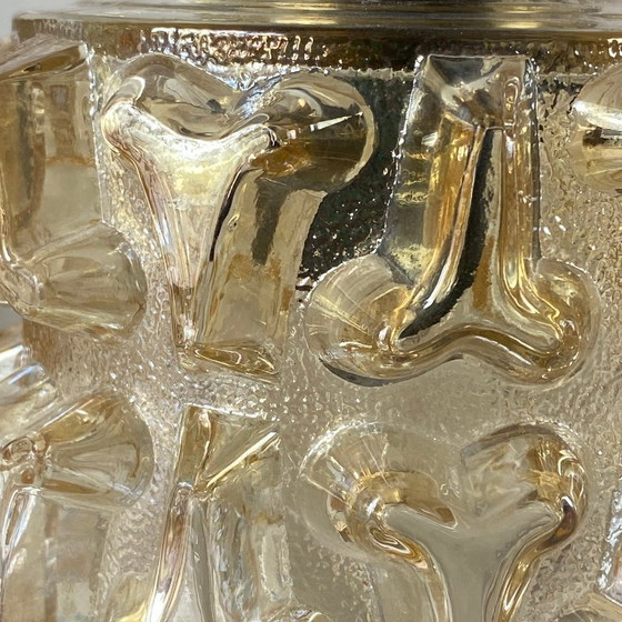 Image 1 of antica lampada portatile a forma di tulipano in vetro dorato