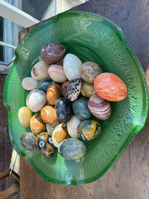 Bowl 29 Decorative Eggs (Natural Stone, Wood, Shell Egg)