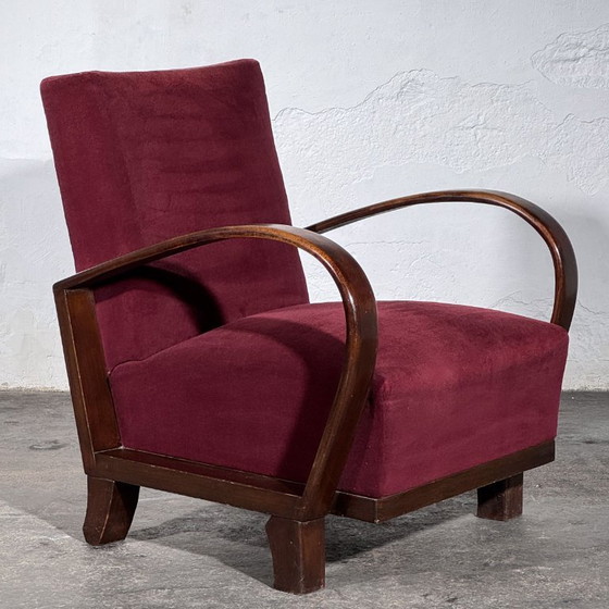 Debreceni-stijl Hongaarse Art Deco Fauteuils, Paar, Jaren 50 – Velvet, Wood (photo 5 of 10)
