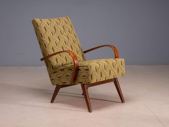 Sillones de madera curvada restaurados por Jaroslav Šmídek, par, Checoslovaquia, tapicería nueva en beige y (photo 5 of 7)