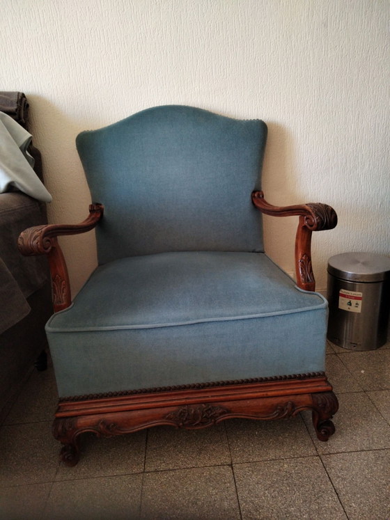 Poltrona stile Reggenza Luigi XV, Poltrone, Legno, Blu (foto 5 di 5)