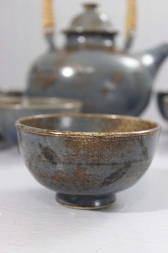 Image 1 of Taber Workshop in Vallauris - Japanese-style stoneware tea set, 8 pieces, France, 1970s