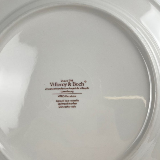 Image 1 of Juego de 6 platos llanos Villeroy & Boch, borde burdeos/morado, siglo XX.