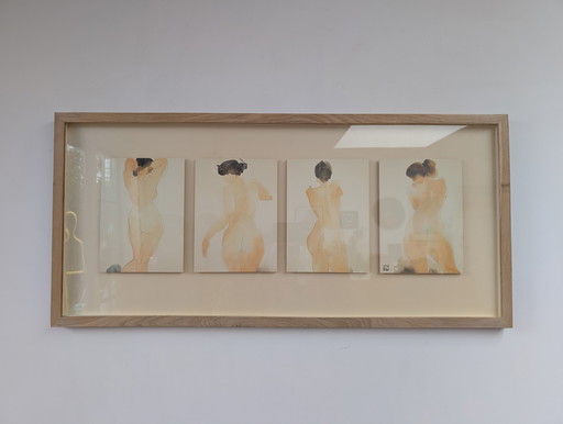RARE Vintage IKEA LINDERÅS shadow box framed art of watercolored JAPANESE nudes from the 90s