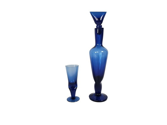 Image 1 of Murano – Karaffe und Weinglas – Kobaltblau – Italien – 70er Jahre
