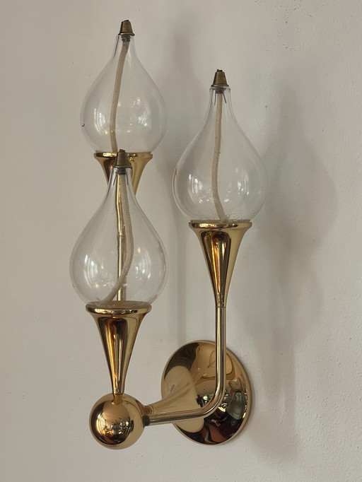 Lampada a olio in ottone di Freddie Andersen Germania, 1970, "Clear Drops" 3 candele