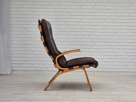 Image 1 of Anni '70, design danese di Farstrup, set di 2 poltrone, mobili in pelle, legno curvato.