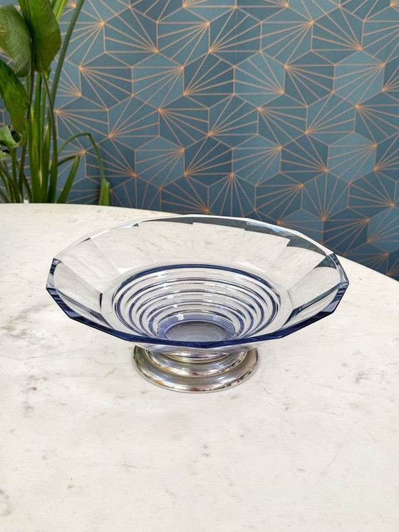 Image 1 of Splendida ciotola in cristallo viola Art Déco su base in metallo