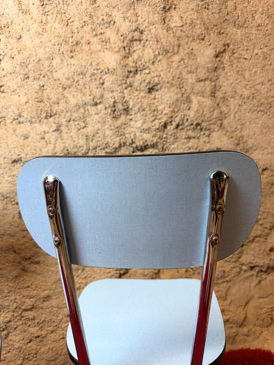 Pair of blue Formica chairs - Vintage 70s, Dining chairs, Metal, Chrome, Black (photo 8 of 15)