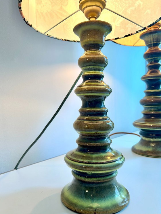Image 1 of Juego de 2 lámparas: forma de pagoda de los años 60 con esmalte degradado verde