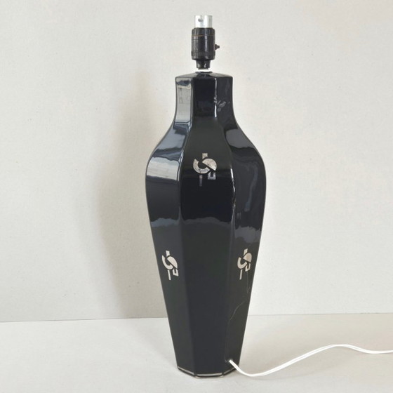 Image 1 of MAGNIFICENT ART DECO TABLE LAMP 1920-1930 IN BLACK & SILVER CERAMIC 20S 30S