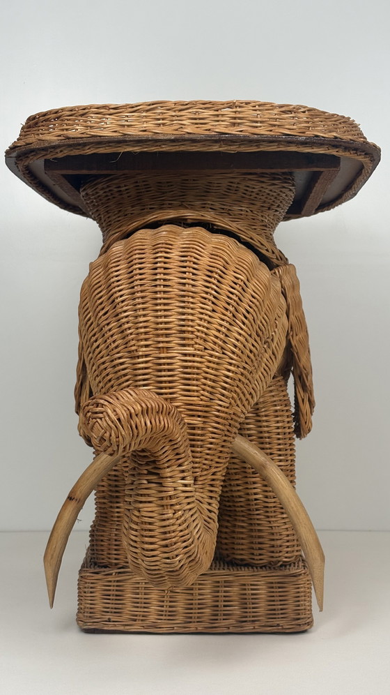 Image 1 of Original vintage rattan elephant plant/side table tray