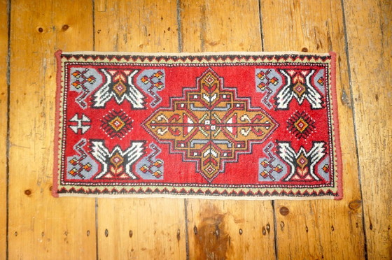 Image 1 of vintage turkish anatolian rug * tribal geometric wool rug * red small runner * village carpet * folk art textile
