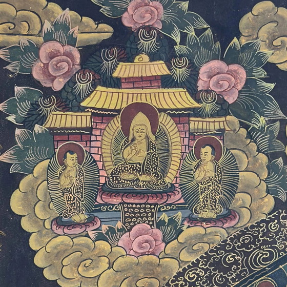 Mandala Thangka tibetano antico - Dipinto a mano con sigillo di cera - 90cm – Dipinti e disegni, Cotton (photo 6 of 9)