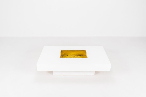 Couchtisch mit integrierter Messingbar von Willy Rizzo, Italien, 1970er Jahre