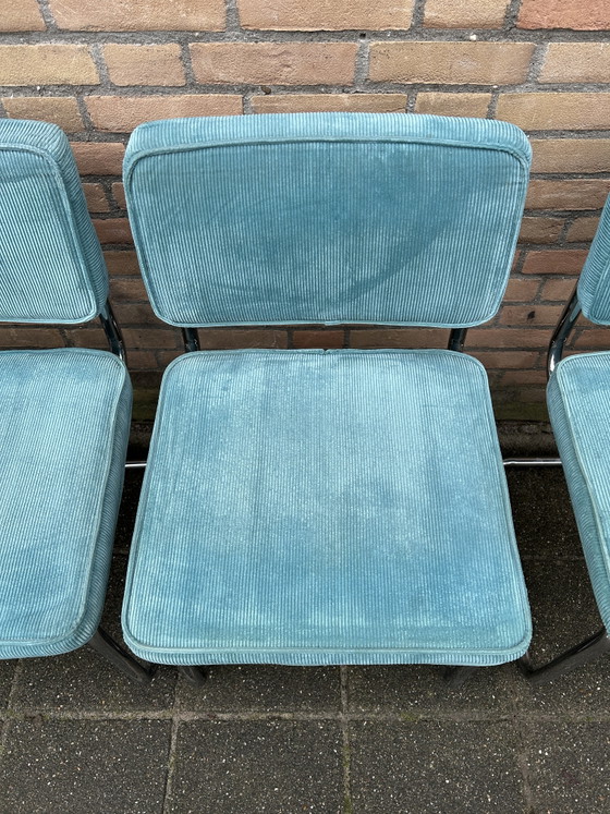 4 Corduroy Chairs with Cholesterol Tubular Frame – Dining chairs, Chrome, Wood (photo 4 of 6)