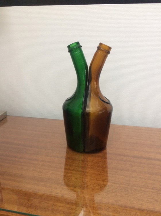 Dekorative Glasflasche in Grün und Braun, Dekorative Objekte, Vintage (Foto 2 von 8)