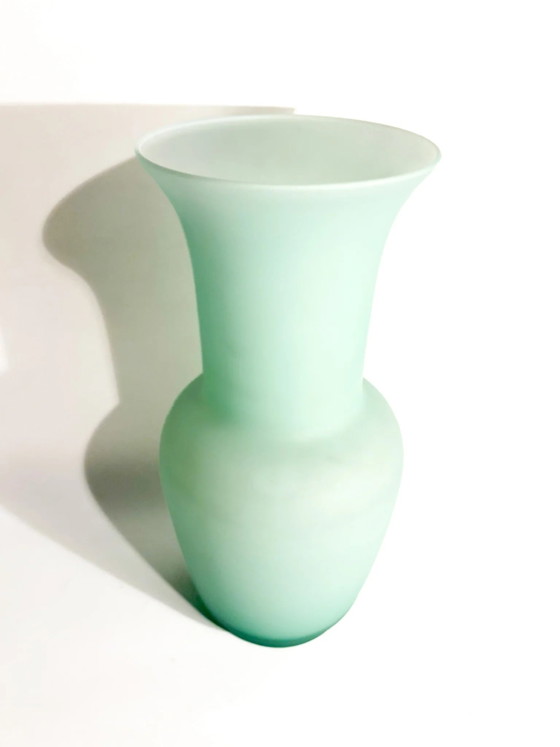 1980s Opalescent Aqua Green Cased Murano Glass Vase (photo 3 of 7)
