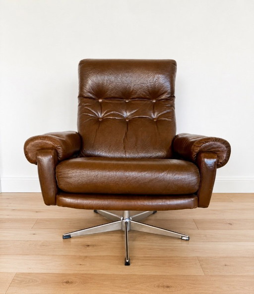 Vintage Danish Mid Century Leather Swivel Chair 1970s – fauteuils