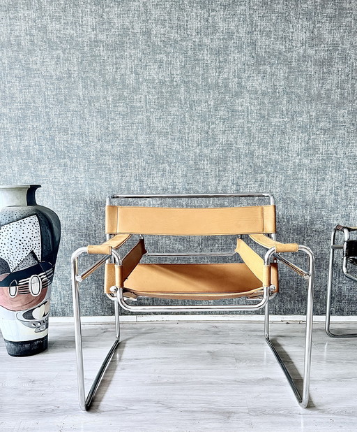 Fasem Wassily / B3 fauteuil – Cognacbruin leer – jaren 80 – Chroom