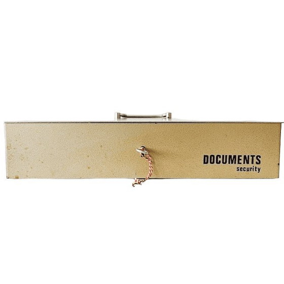 Vintage Documentenkluis Industriële Stalen Doos Geldkist Staal Beige Geld Box Met Hendel En Sleutel 1980's (photo 3 of 5)