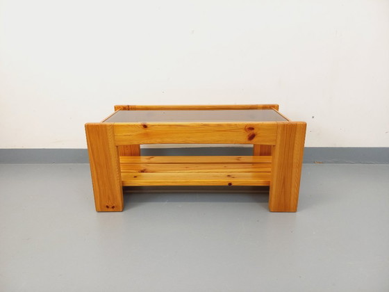 Image 1 of Vintage coffee table in pine and smoked glass from the 70s/80s