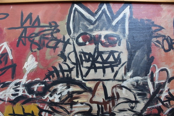 Image 1 of After Basquiat, Neo-Expressionist Composition, 1980s, Oil & Wood