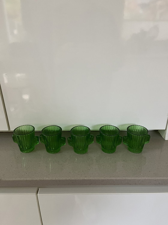 Image 1 of Set vijf cactusvormige shotglaasje groen 